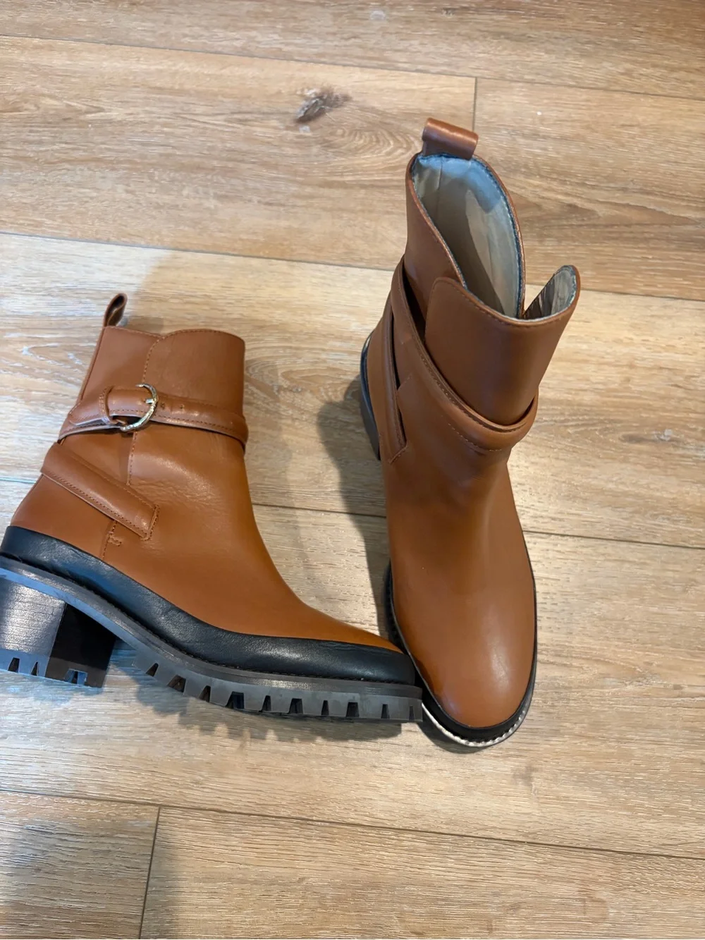 Ulla Johnson Cognac Leather Lug Sole Buckle Ankle Boots EU 35 | Like New